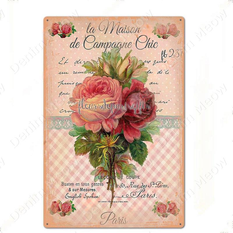 Blumen Retro Metallschild für Hinterhof Schlafzimmer Dekorationen, Rosen Wandkunst Poster, Lavendel Vintage Blechschild, Liebesgeschenk für Frau