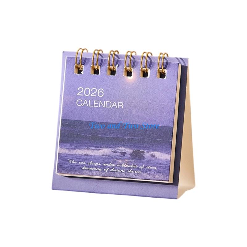 HX6F 2026 Desk Calendar Twin-Coil Binding 19 Month Paper Calendar 06/2026 to 12/2026