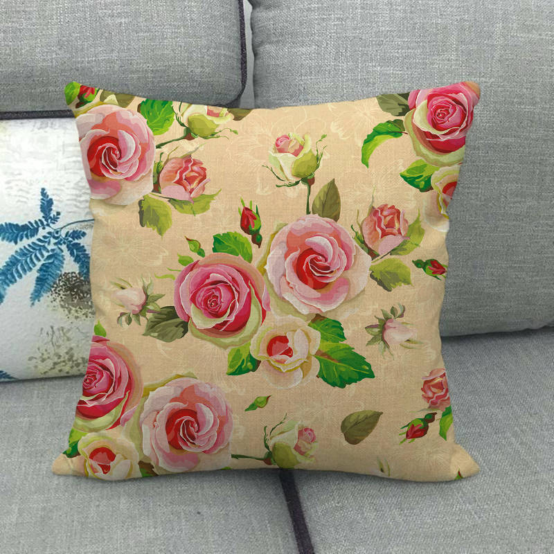 Simple floral pattern clear rose flowers Digital printing short plush pillow covers for car sofa office cushion cover home goods