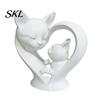 Cat Parent Child Ornament Mother Baby Figurine, 3D Printed Heart Sculpture for Desk Decor, Healing Gift Modern Art Statue Living Room Study,