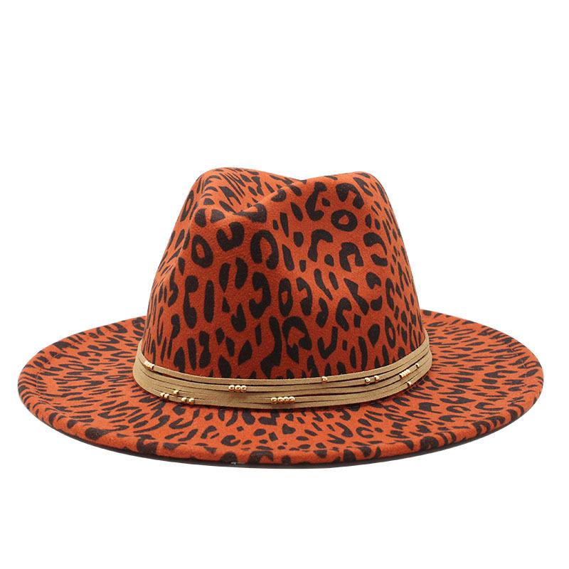 Woolen Leopard Print Top Hat, Flat-Brimmed Big Eave Hat, Couple Hat, Jazz Hat.