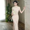 Pink Modern Chinese Style Long Cheongsam Dress Women 2026 Vintage Inspired Daily Wear