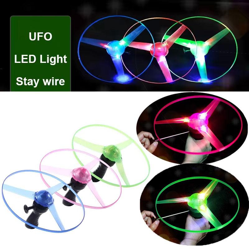 Funny Luminous Flying Disc LED Propeller Toy Lighting Pull String Light Up Flying Toy Spinning Top Outdoor Games Children Gifts