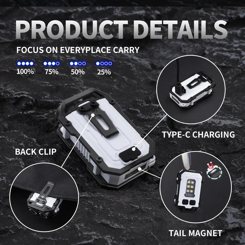 Mini Keychain Flashlight USB Charging Super Bright Torch IP65 Waterproof Emergency COB LED Work Light for Camping Fishing Hiking