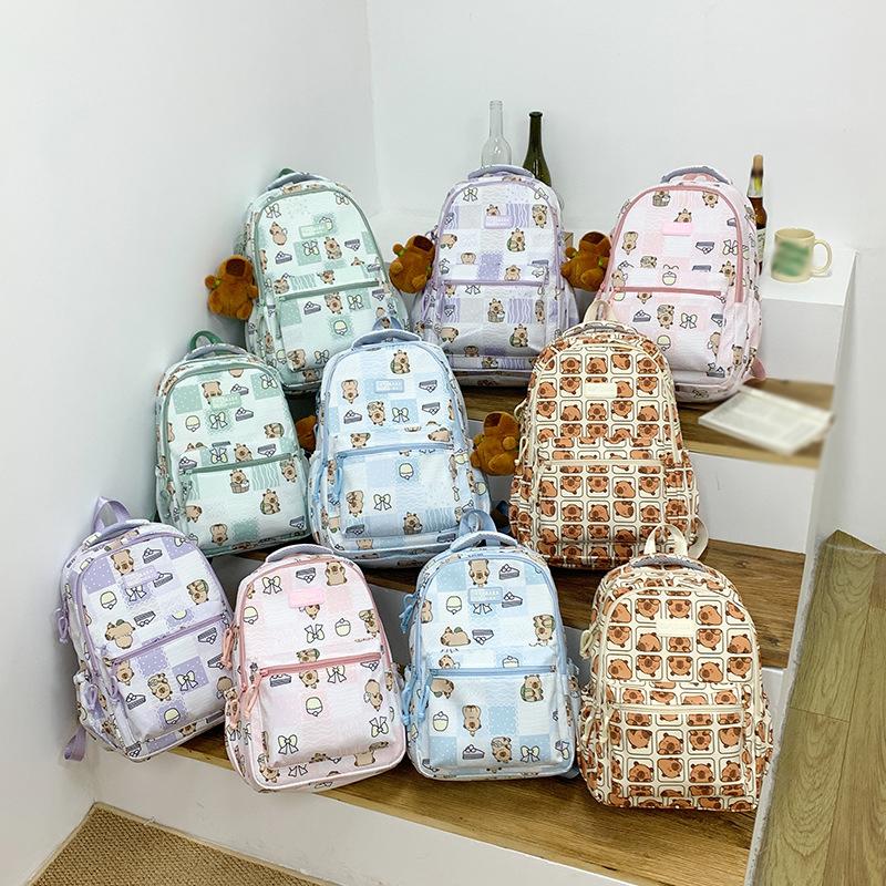 Cartoon Printed Capibala Backpack Cute Capybara Large-capacity Lightweight Burden-reduction Student Schoolbag Storage Bag