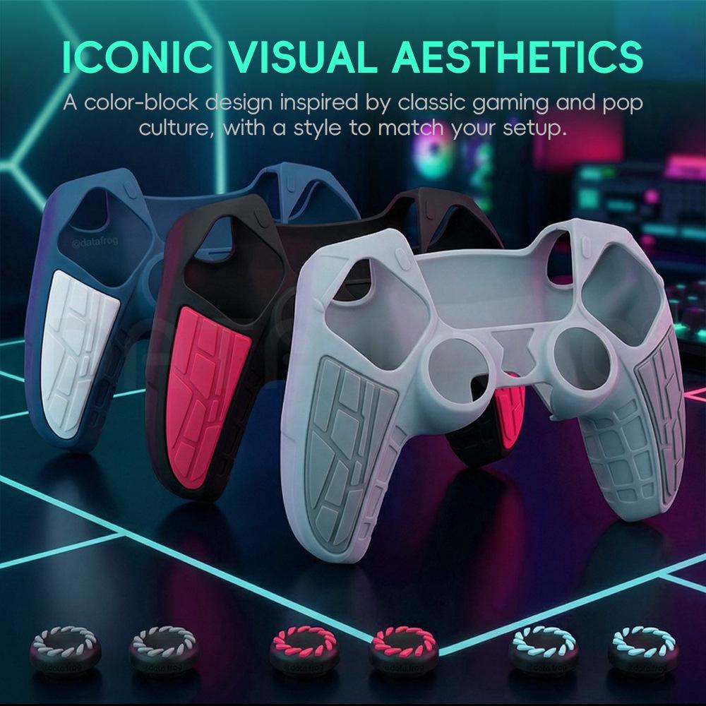 Black-Red Silicone Cover For PS5 Controller + 2 Thumb Caps + 1 Sticker Set