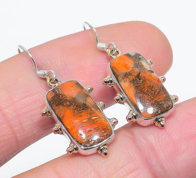 Natürlicher Orange Kupfer Türkis 925 Massiv Sterlingsilber Ohrring 1.50" b6P51