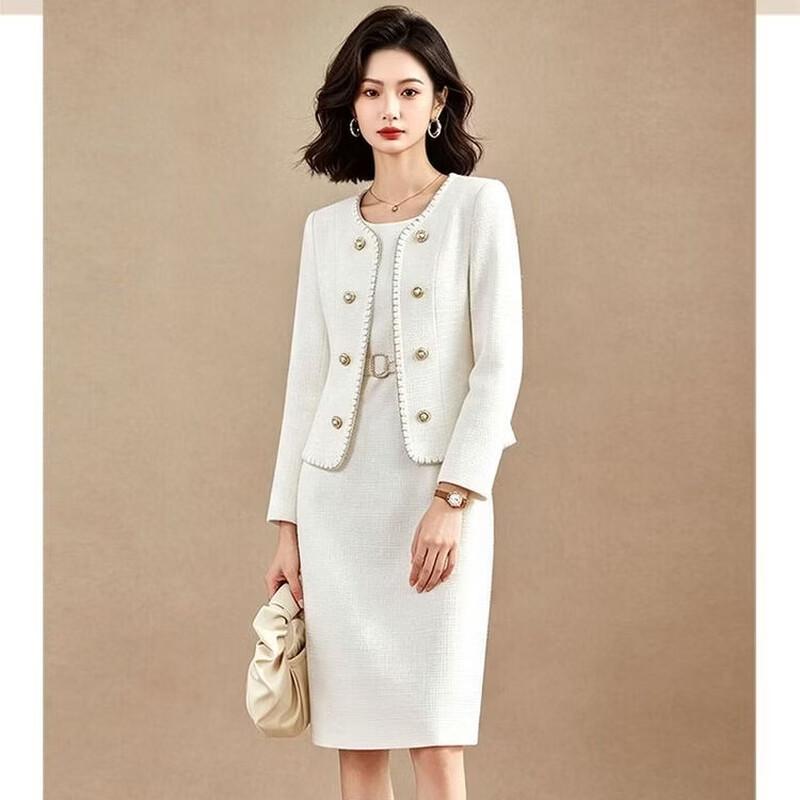 EST+II Women's Round Neck Button-Down Long Sleeve Two-Piece Dress Set