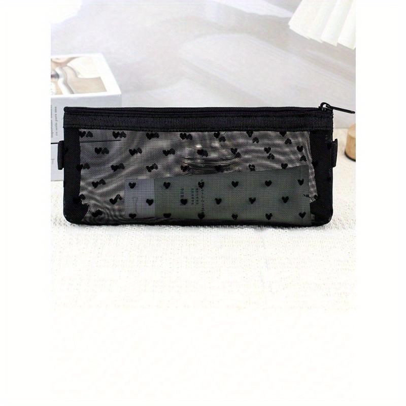 1PC Black Mesh Love Transparent Makeup Brush Lipstick Makeup Storage Bag Makeup Travel Toiletry Organizer Clear Essentials Gifts Storage