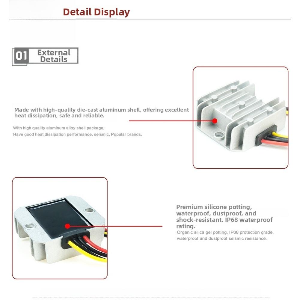 8-40V To 12V 3A DC Converter 36W Waterproof Car Power Supply Voltage Regulator 89.1% Efficient Conversion Efficiency