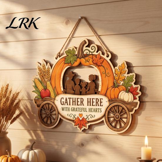 Autumn Front Door Decor Thanksgiving Hanging Sign, Pumpkin Turkey Pattern Hanger, Party Supplies Harvest Wall Ornament for Farmhouse Porch Home Indoor