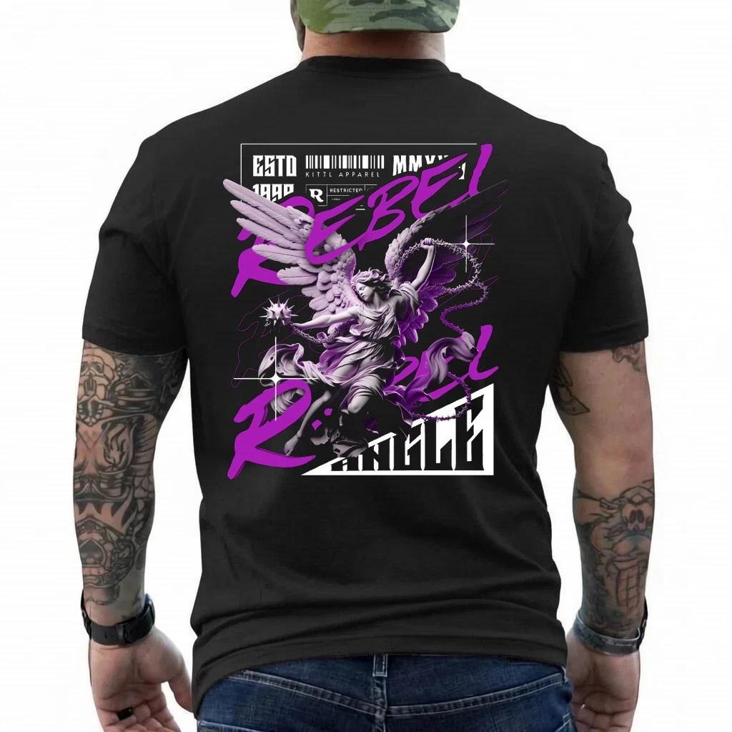 Rebel Riot Angel T-Shirt Purple Gothic Statue Graphic Tee Streetwear Unisex M