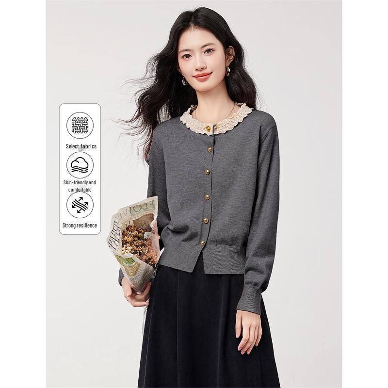 

Women s Grey Lace Knit Cardigan L