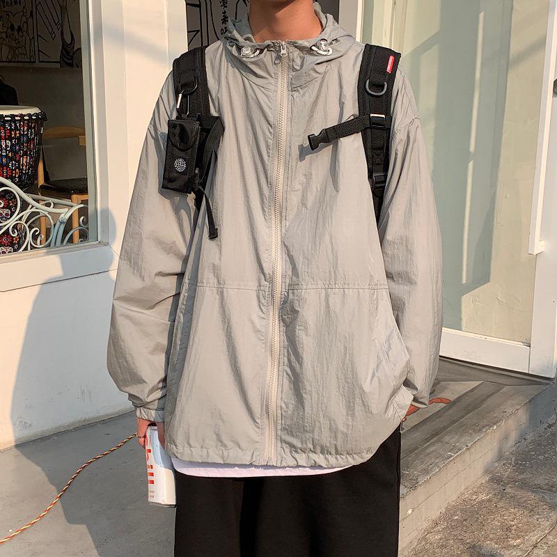 

Yemi Fashion Мужская летняя куртка с капюшоном для защиты от солнца - Легкая и свободного кроя L серый