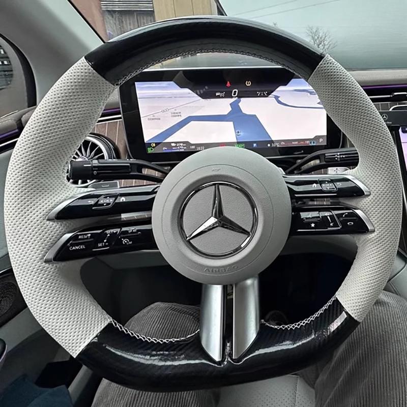 Для Mercedes Benz Class W206 E-Class W213 S-Class W223 Ручная прошивка Карбон белый Кожаный Чехол на Руль Автомобиля 1