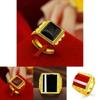 Chic Brass Gold-plated Open Ring With Dazzling Gemstone In Trendy Geometric Fashion Design