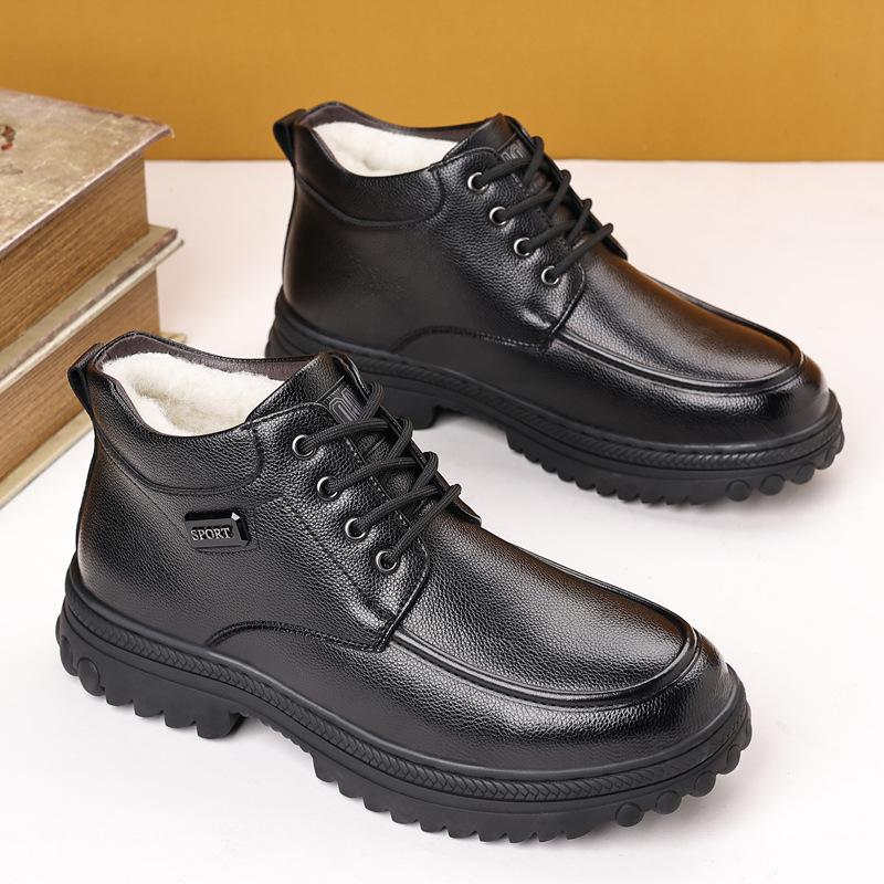 Autumn and winter new first-layer cowhide men's British retro high-top shoes with velvet warm platform casual leather boots tooling shoes