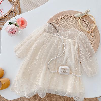 0-5 Anni Bambine Coreane Primavera Estate Abito da Principessa Abbigliamento per Bambini Abito a Maniche Lunghe in Pizzo Floreale di Rete per Bambini
