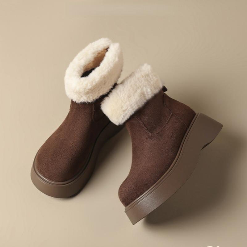 Damen Schneestiefel mit dicker Sohle 2025 neu Winter Fell integriert Kurzschaft Schnee Baumwolle gefüttert und verdickt Oberbekleidung Baumwollschuhe für Damen