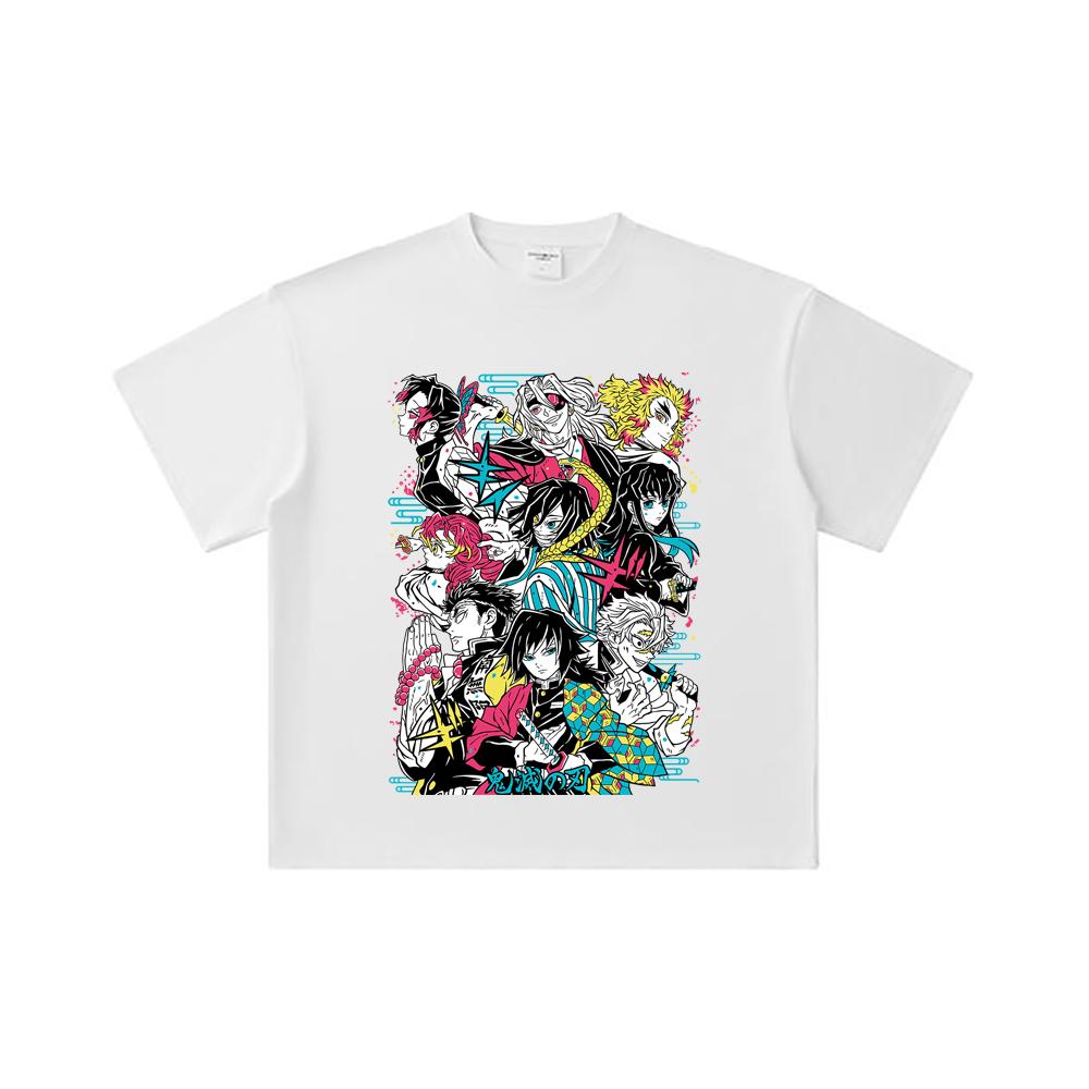 260 GSM Double Yarn 32 Count 100% Cotton Demon Slayer V2 Hashiras Print Unisex Heavy Cotton T Shirt