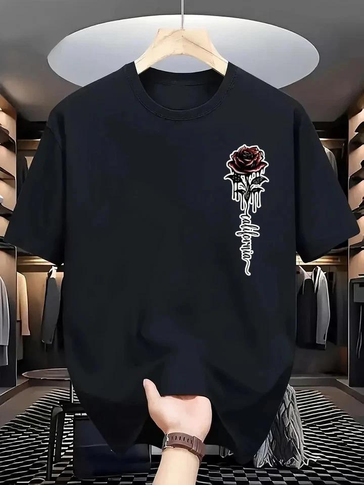 

California Rose Tattoo Men s Casual Streetwear White Short Sleeve T shirt 3XL