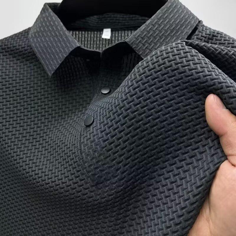 Men's Ice Silk Short-Sleeve Polo Shirt - Breathable, Cool, Solid Color, Turn-Down Collar