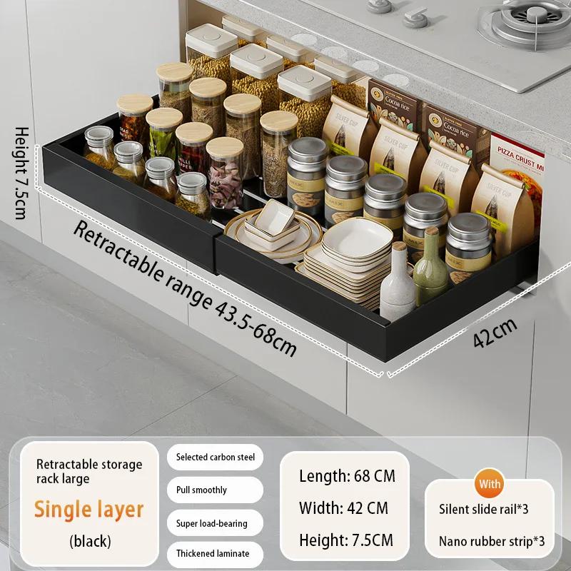 Spice Box Storage Rack Scalable Pull-out Kitchen Storage Rack Multi-Functional Retractable Drawer Basket Cabinets Organizer