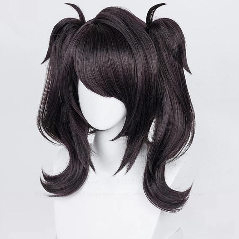 Game Ame Angel-chan Cosplay Wig Rain Short Black Double Ponytails Heat Resistant Synthetic Hair OMG Kawaii Anime Wigs + Wig Cap