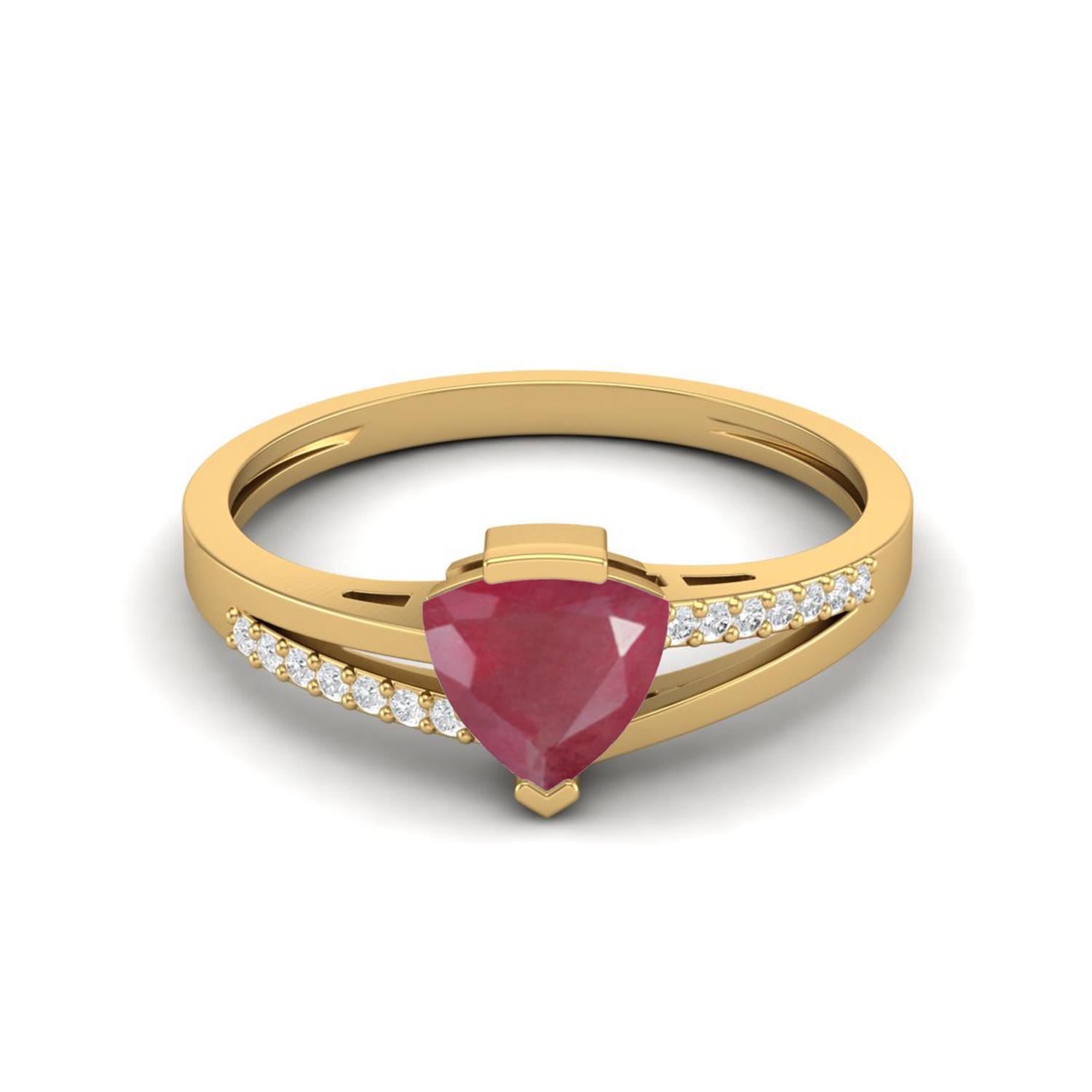 0.93 Cts Trillion Shape Ruby 925 Sterling Silver Gold Vermeil Split Shank Women Anniversary Ring 8