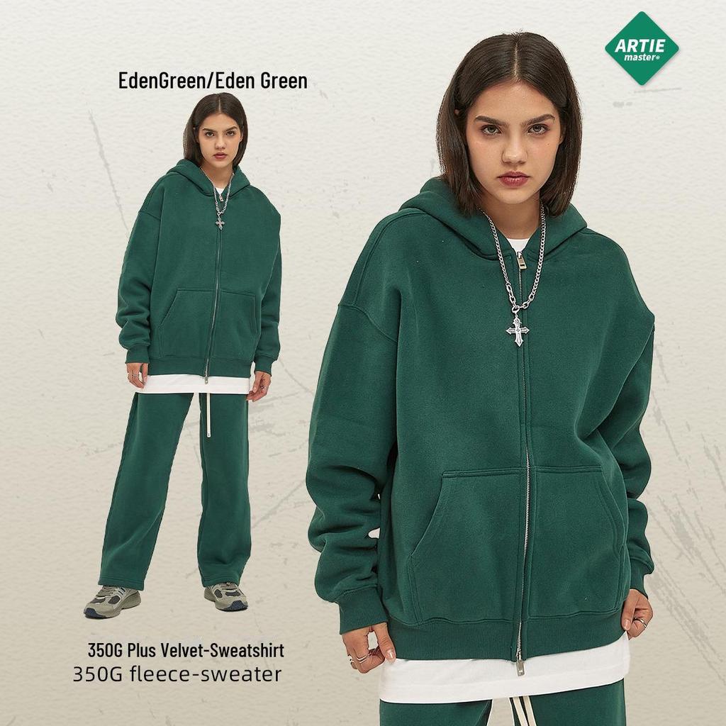 ARTIE Men's 2024 Velvet-Lined Double-Zip Hooded Sweatshirt: Autumn/Winter Loose Fit