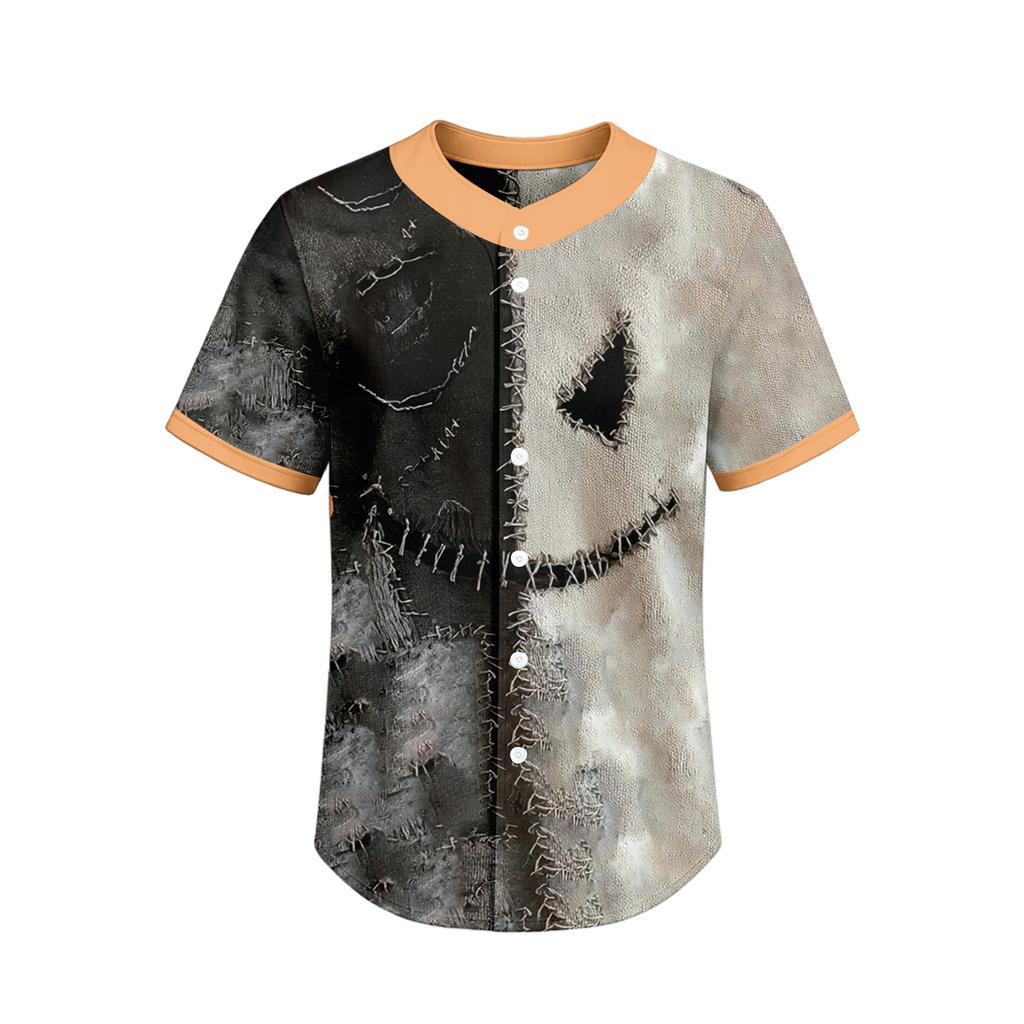 Men's Short Sleeve Halloween Print Casual Button Down Shirt for Everyday Wear