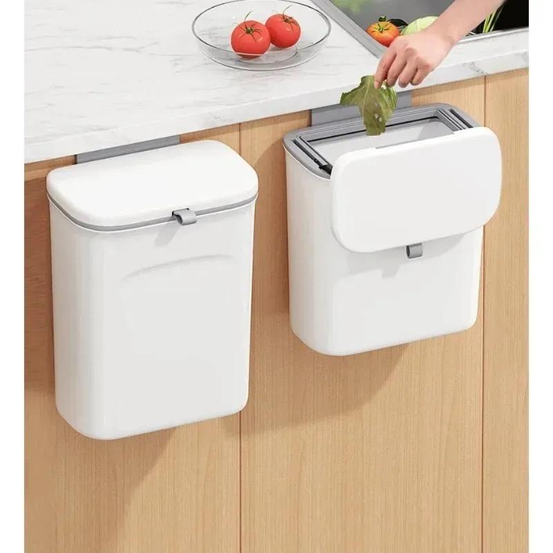 7L / 9L Wall Mounted Trash Can Bin with Lid Waste Bin Kitchen Cabinet Door Hanging Trash Bin Garbage Car Recycle Dustbin Rubbish
