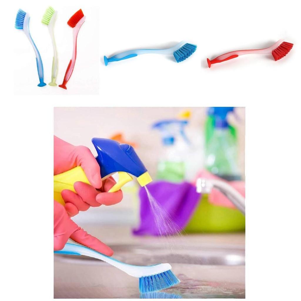 Plastic Dish Cleaning Brush With Suction Cup And Long Handle For Kitchen Scrubbing Tasks