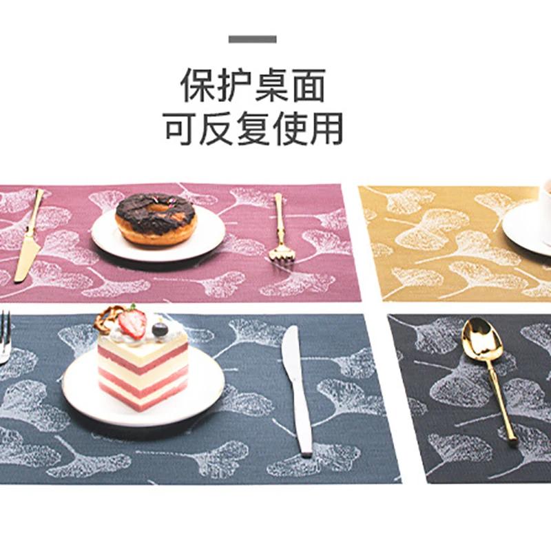 Modern Chinese Ginkgo Leaf PVC Placemat Densely Woven Waterproof Table Mats Eco-Friendly Heat-Resistant Coasters Table Runners