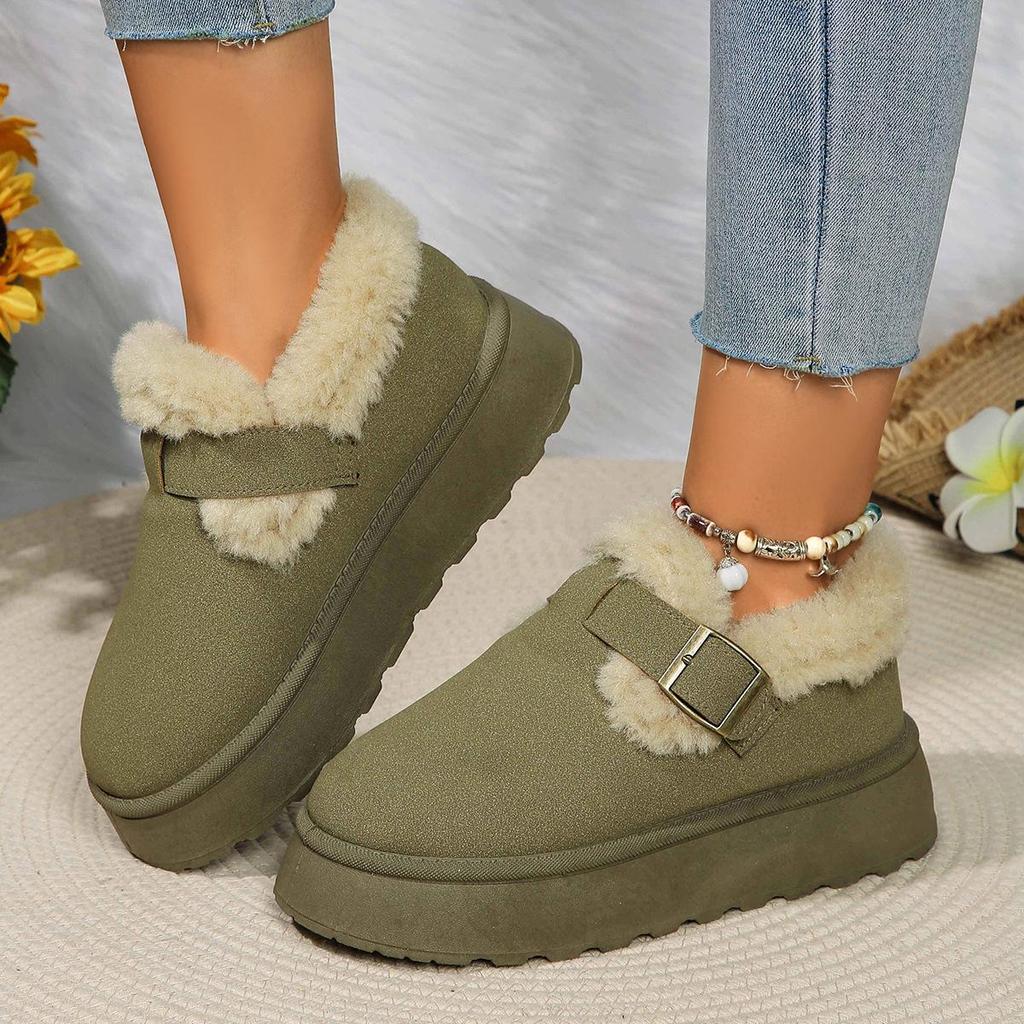 Women's Plus Size Fur Fleece One Foot Cotton Shoes Casual Short Tube Solid Color Sponge Cake Thick Soled Snow Boots Shoes 36-42