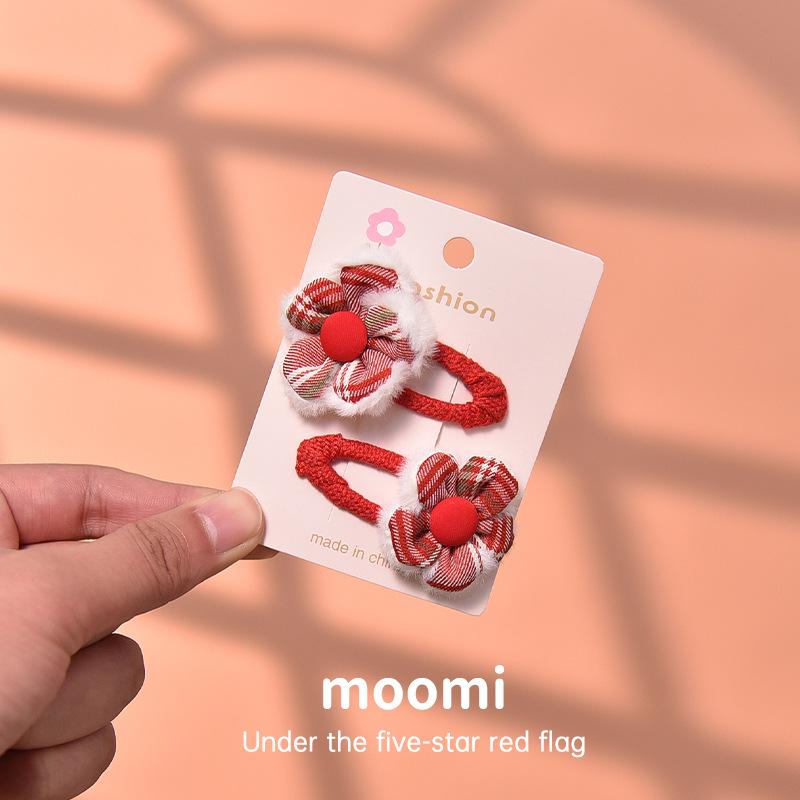 

Red New Year Children s BB Bow Hair Clip - Floral Spring Festival Accessory