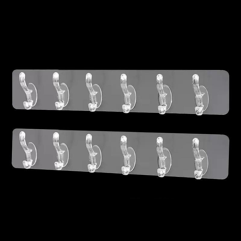 6 Hooks Transparent Holder Rack Bathroom Towel Sponge Storage Hanger Living Room Hat Clothes Seamless Hook Organiser