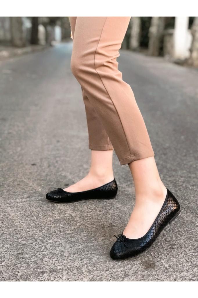 Women's Flat Shoes Black Ropy Ballerina Ballet