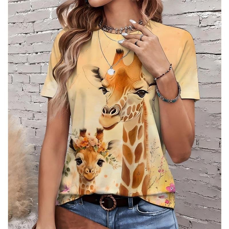 Women's T Shirt Print Graphic Animal Giraffe Vintage Stylish Classic Short Sleeve Crew Neck Round Neck Regular Tops