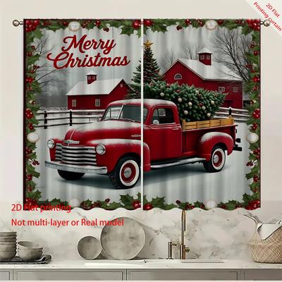 2 Christmas Cars, Christmas Trees, Snow, High-definition Digital Printed Window Screens, Home Decor Style Decorations, Living Ro