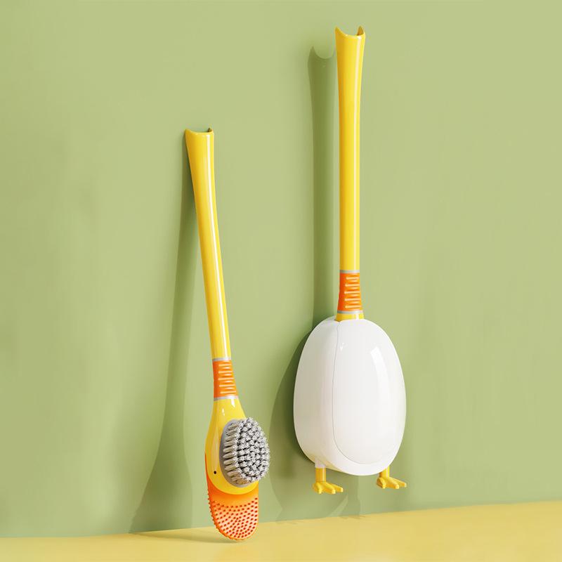 

Cartoon Duck Silicone Toilet Brush Set with Base - Dopamine