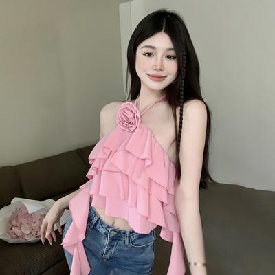 Top Regata Feminino de Verão com Babados Doce Sem Mangas