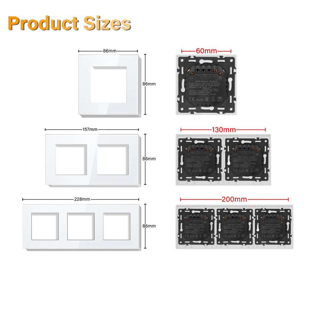 BSEED 1/2Gang Mechanical Light Switches 2way Pass Through Switch With EU Socket USB Type-c LED Indicator Glass Frames E Series