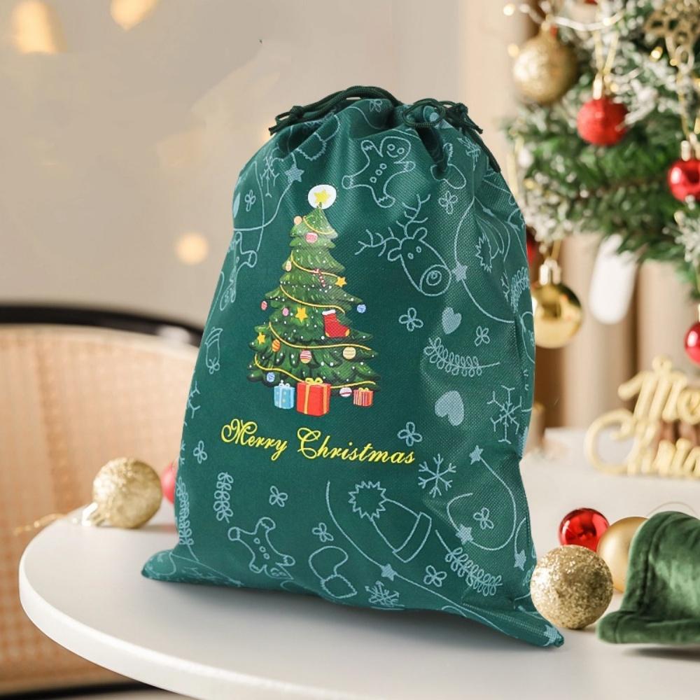 Cartoon Christmas Tree Bag Environmentally Friendly Santa Claus Pattern Bag Non-Woven Drawstring Bag Festive For Birthday Candy