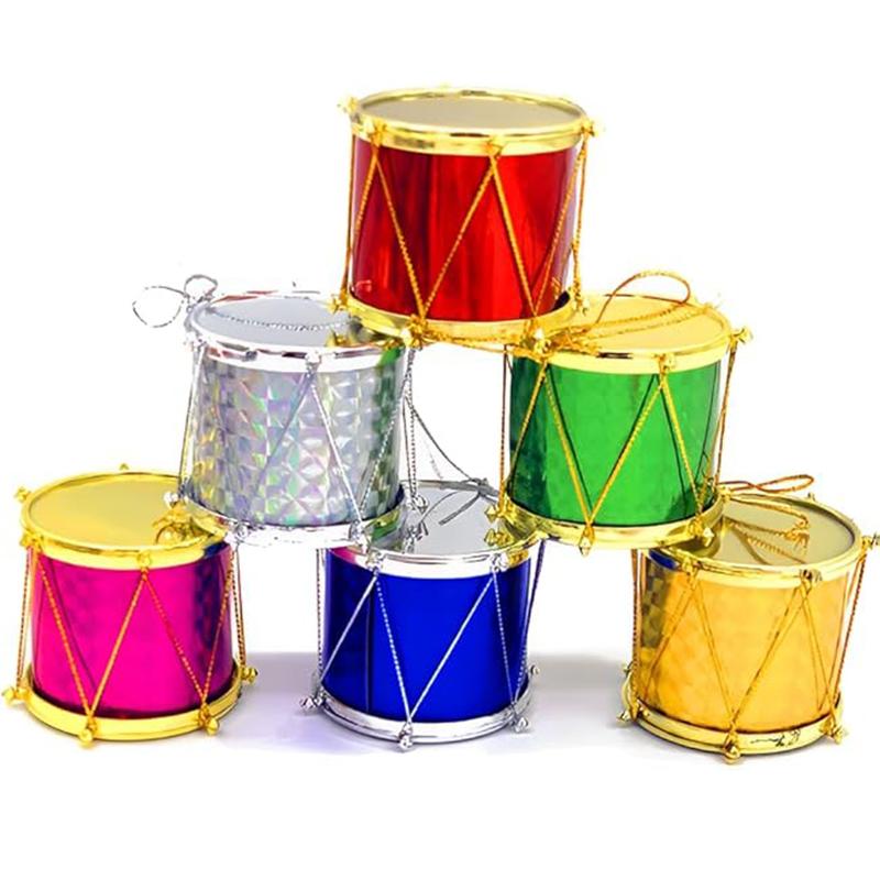 2.5-3.5CM 12Pcs Colorful Drums Hanging Ornaments Xmas Tree Glitter Pendants for Home Party Noel Gifts New Year Gifts Navidad