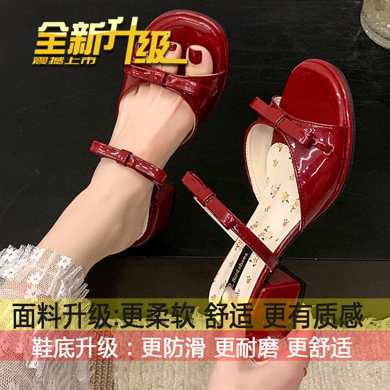 

With skirt French bow, wear high heels and cool slippers, women s models 2025 summer new thick heels with sandals 40