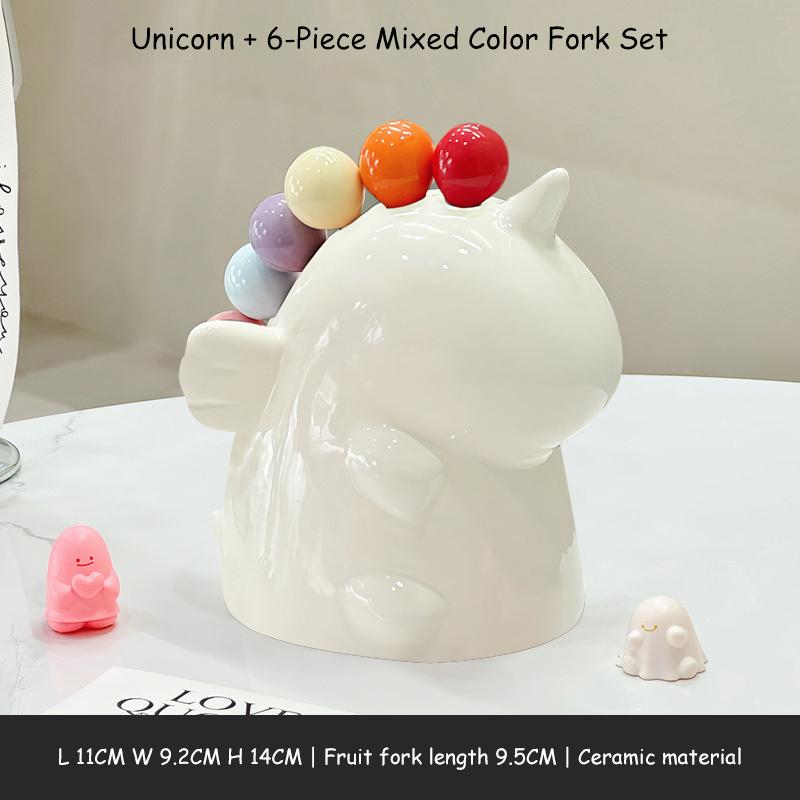 Crab-Shaped Fruit Fork Set With Ceramic Holder Stainless Steel Dessert Forks And Cute Storage Jar Kit For Elegant Serving