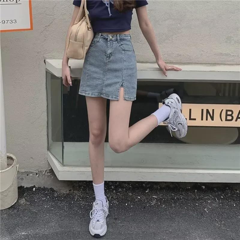 Korean Chic High Waist Denim A-Line Skirt - Women's Summer Retro Style