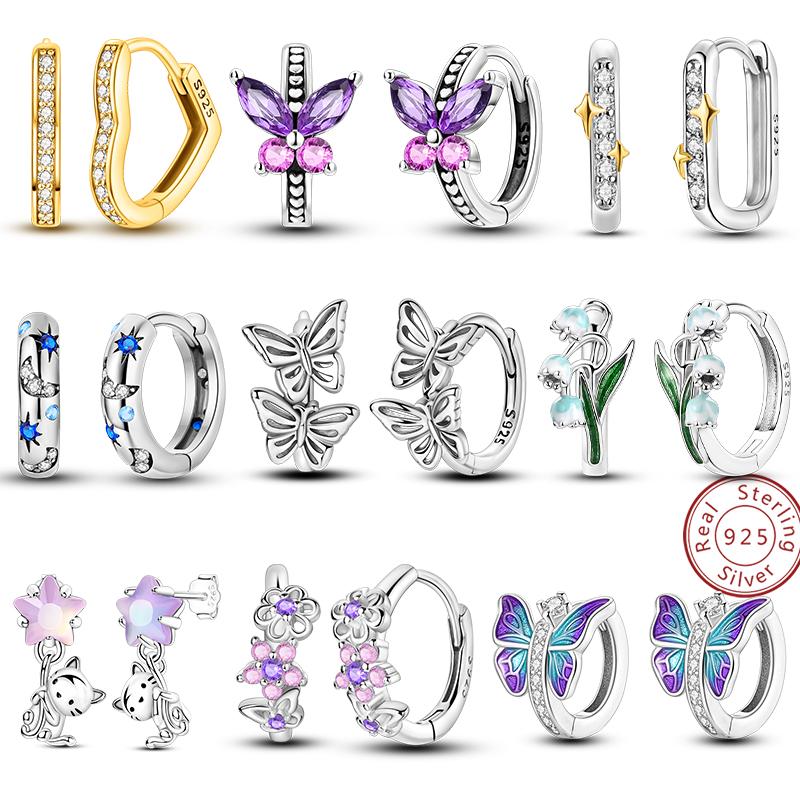 New Hoop Woman Earring Copper Pendientes Butterfly Flower Earring Fine Jewelry