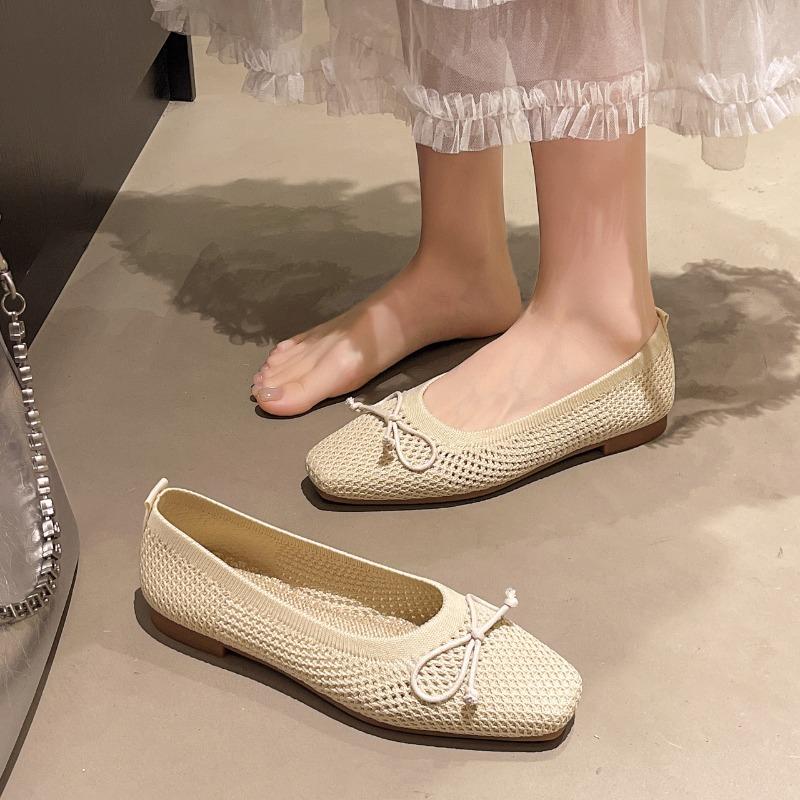 Fashion 2025 New Fashion Square Toe Shallow Mouth Flat Single Shoes New Temperament Soft Sole Comfortable Flying Weaving Women's Shoes